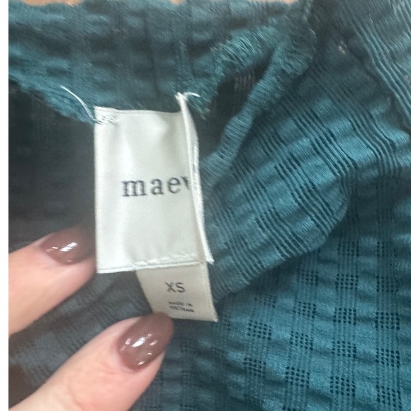 Maeve Mock Neck Puff Sleeve Textured Teal XS Romantic Feminine Chic Cottagecore - Picture 3 of 4